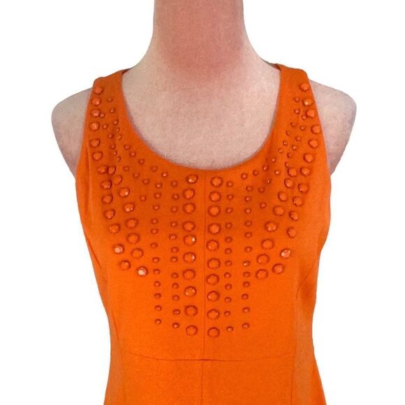 PETER NYGARD PETITE DRESS SIZE 8 ORANGE BEADED DETAIL SLEEVELESS SHEATH - Picture 4 of 7